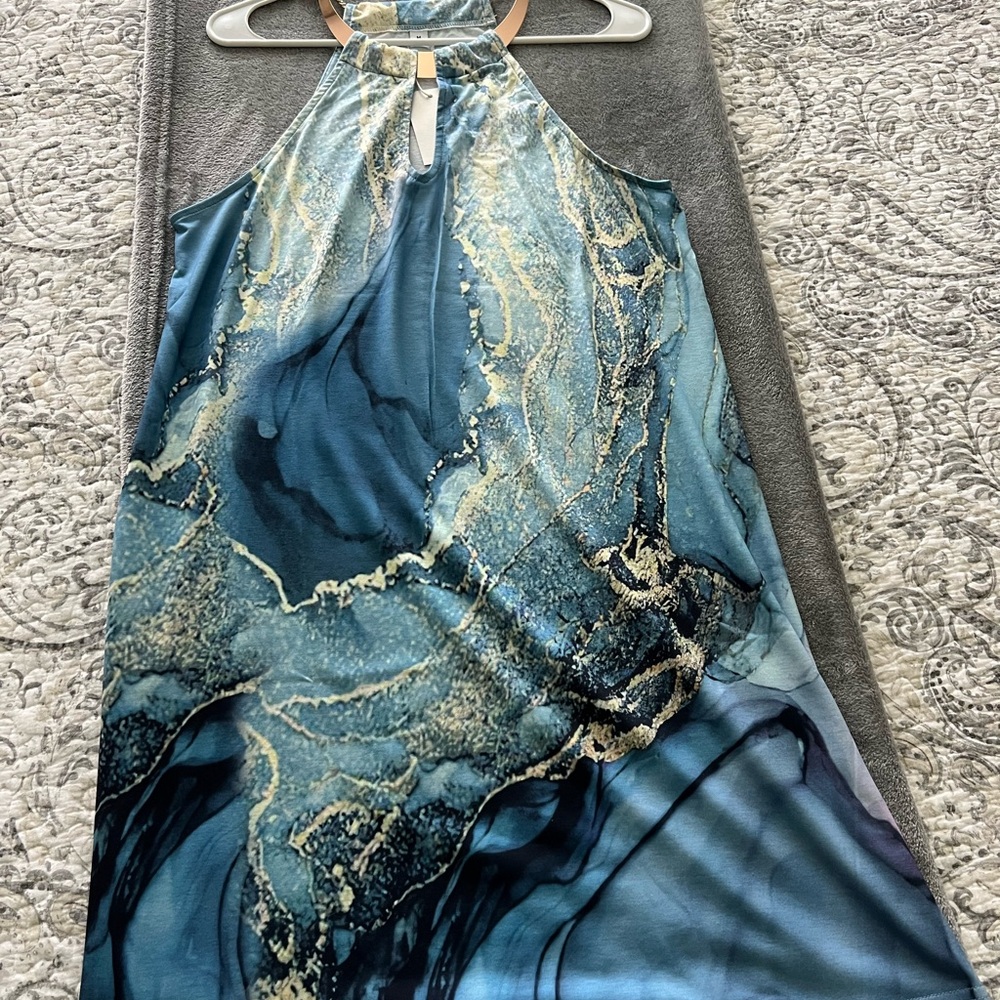 Blue and Gold Halter Dress